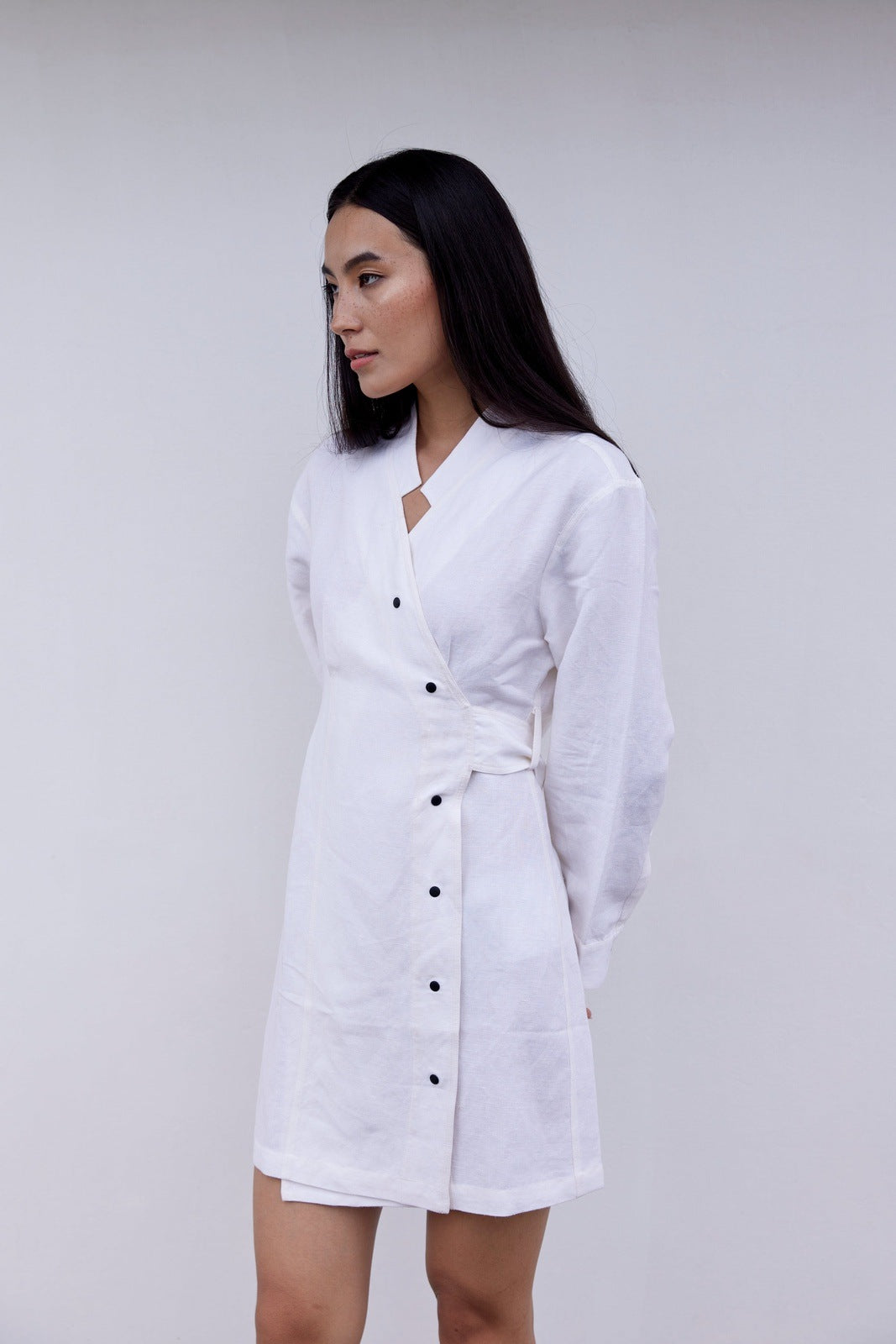 Kate Mini Dress - Minimalist White Wrap Dress in 100% Cotton | CQC LA Kate Mini Dress - Minimalist White Wrap Dress in 100% Cotton | CQC LA