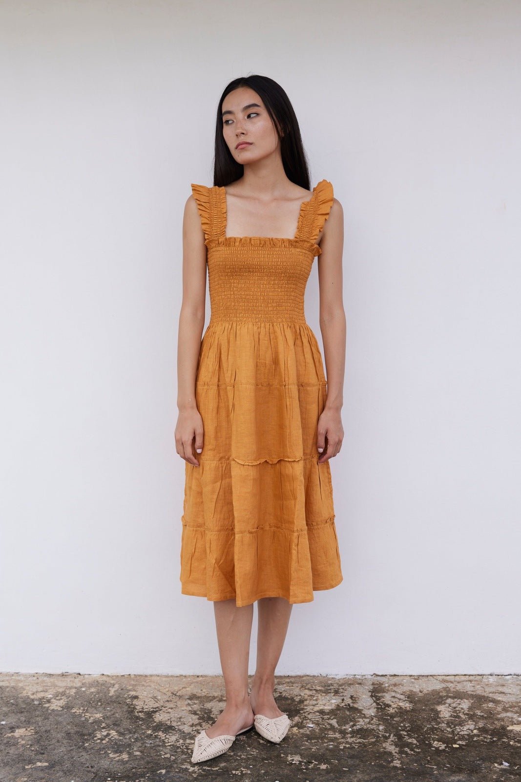 Alma Linen Midi Dress - CQC LA - XS/S