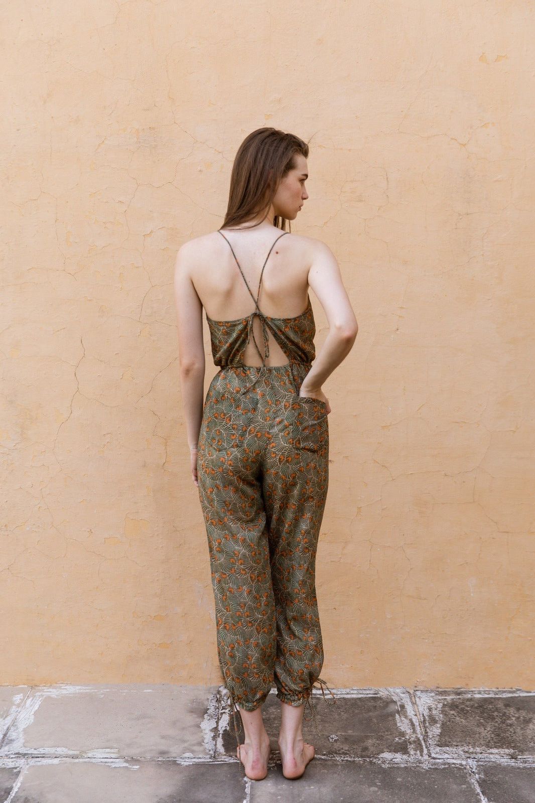 Hand-Printed Simané Jumpsuit (Safari Green) - CQC LA - One Size