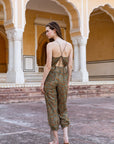 Hand-Printed Simané Jumpsuit (Safari Green) - CQC LA - One Size