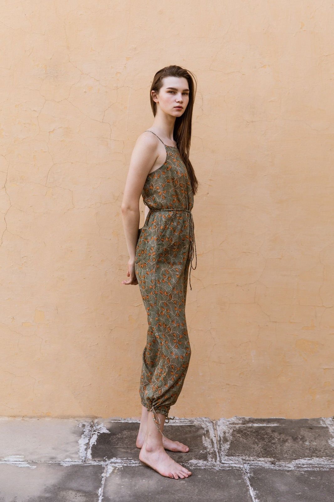 Hand-Printed Simané Jumpsuit (Safari Green) - CQC LA - One Size