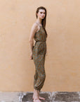 Hand-Printed Simané Jumpsuit (Safari Green) - CQC LA - One Size