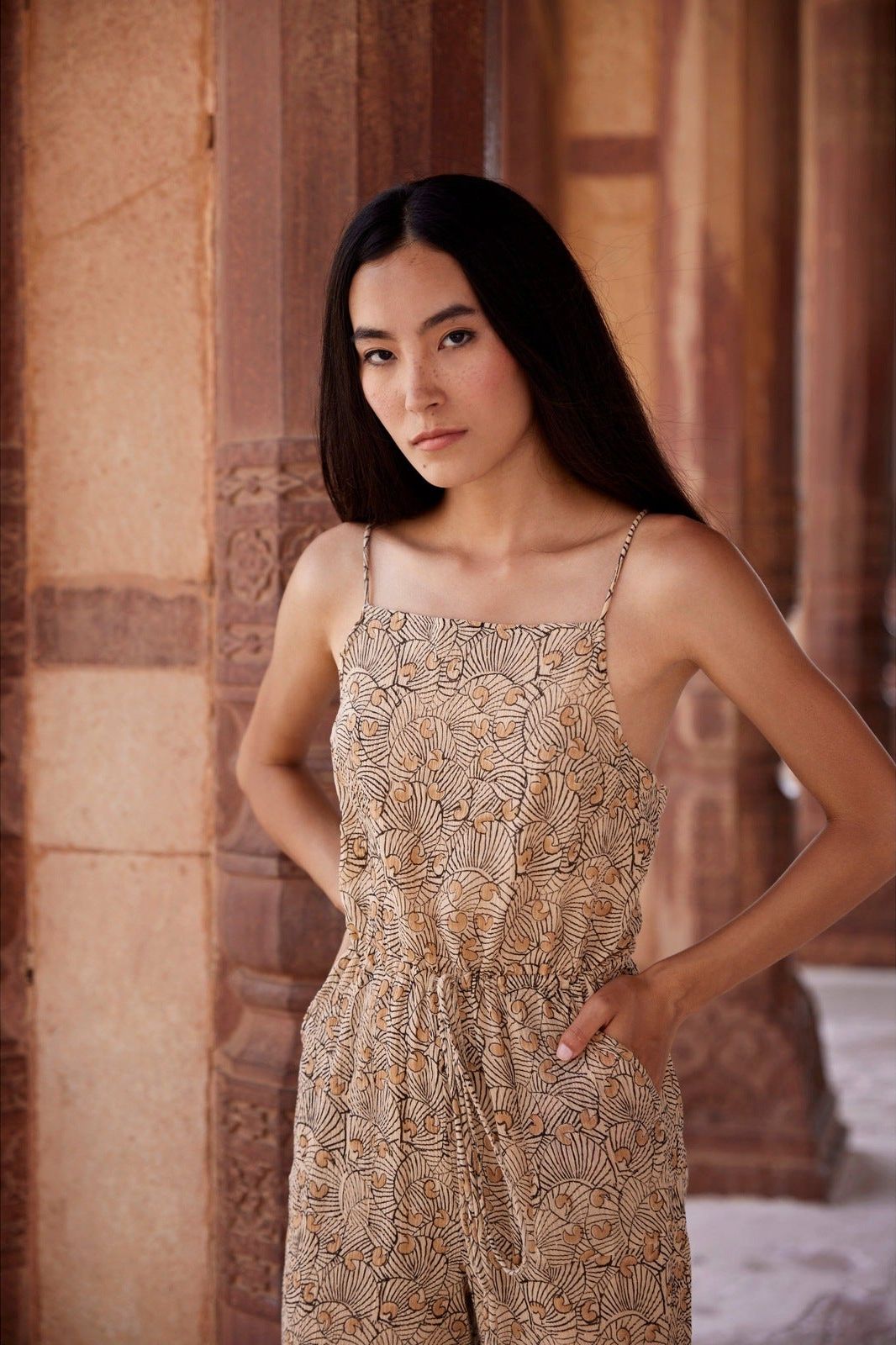 Hand-Printed Simané Jumpsuit (Desert Sand) - CQC LA -