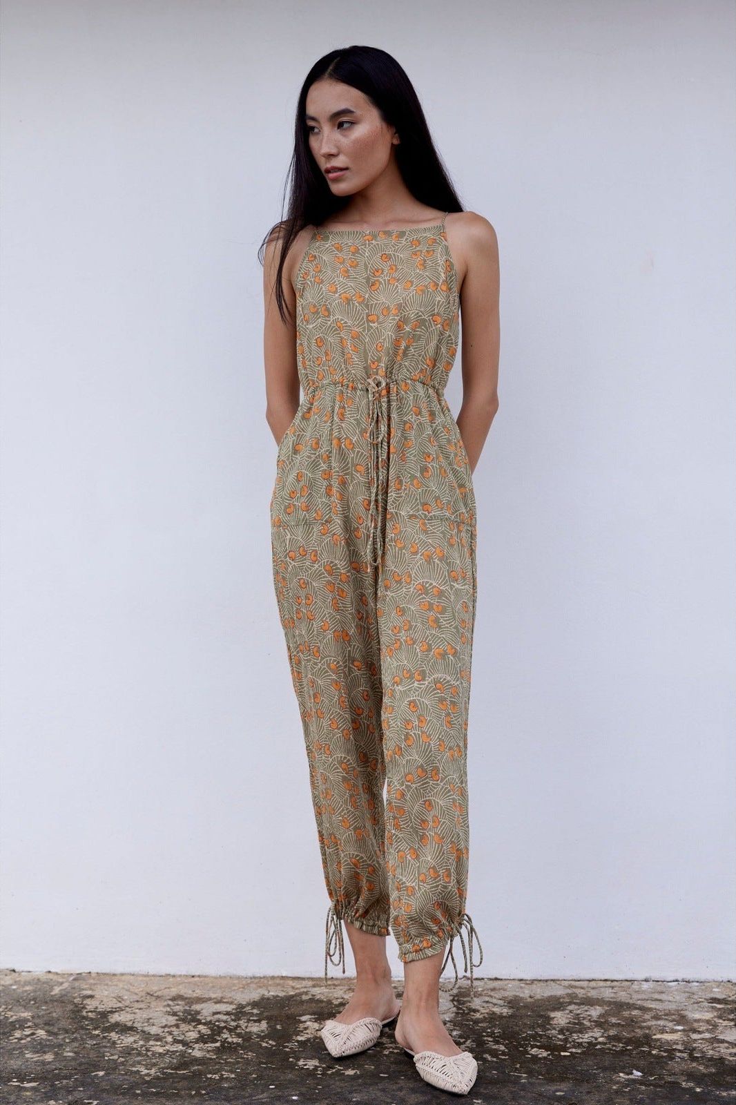 Hand-Printed Simané Jumpsuit (Safari Green) - CQC LA - One Size