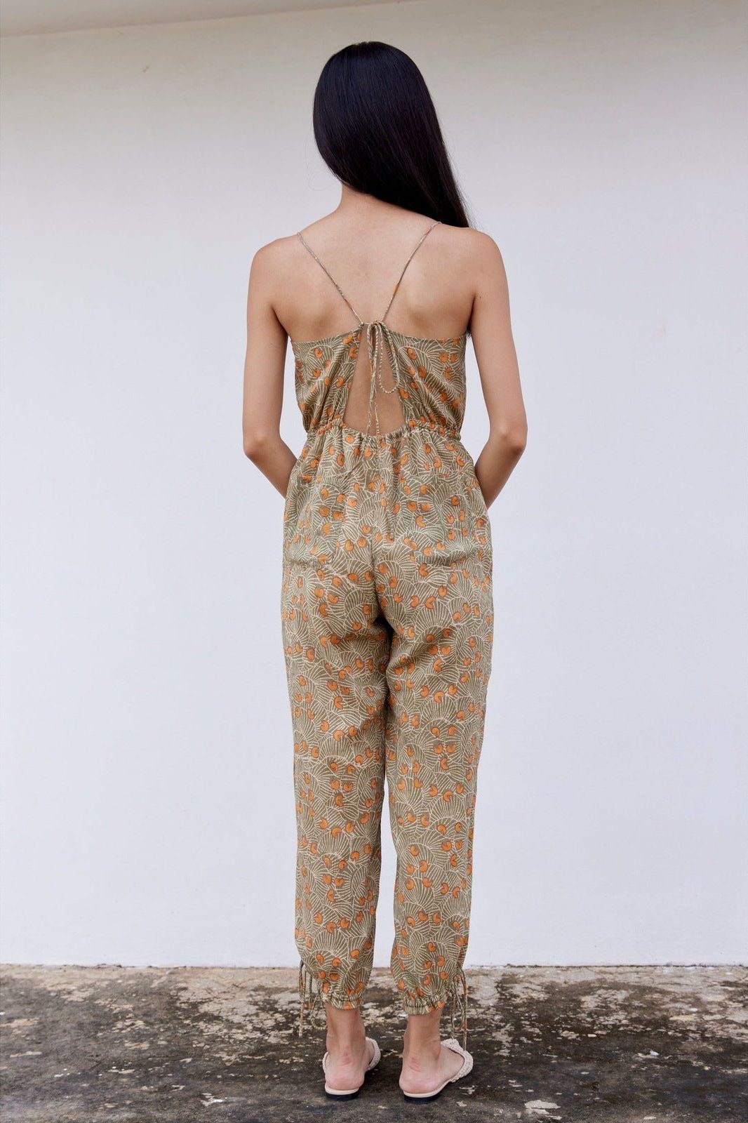 Hand-Printed Simané Jumpsuit (Safari Green) - CQC LA - One Size