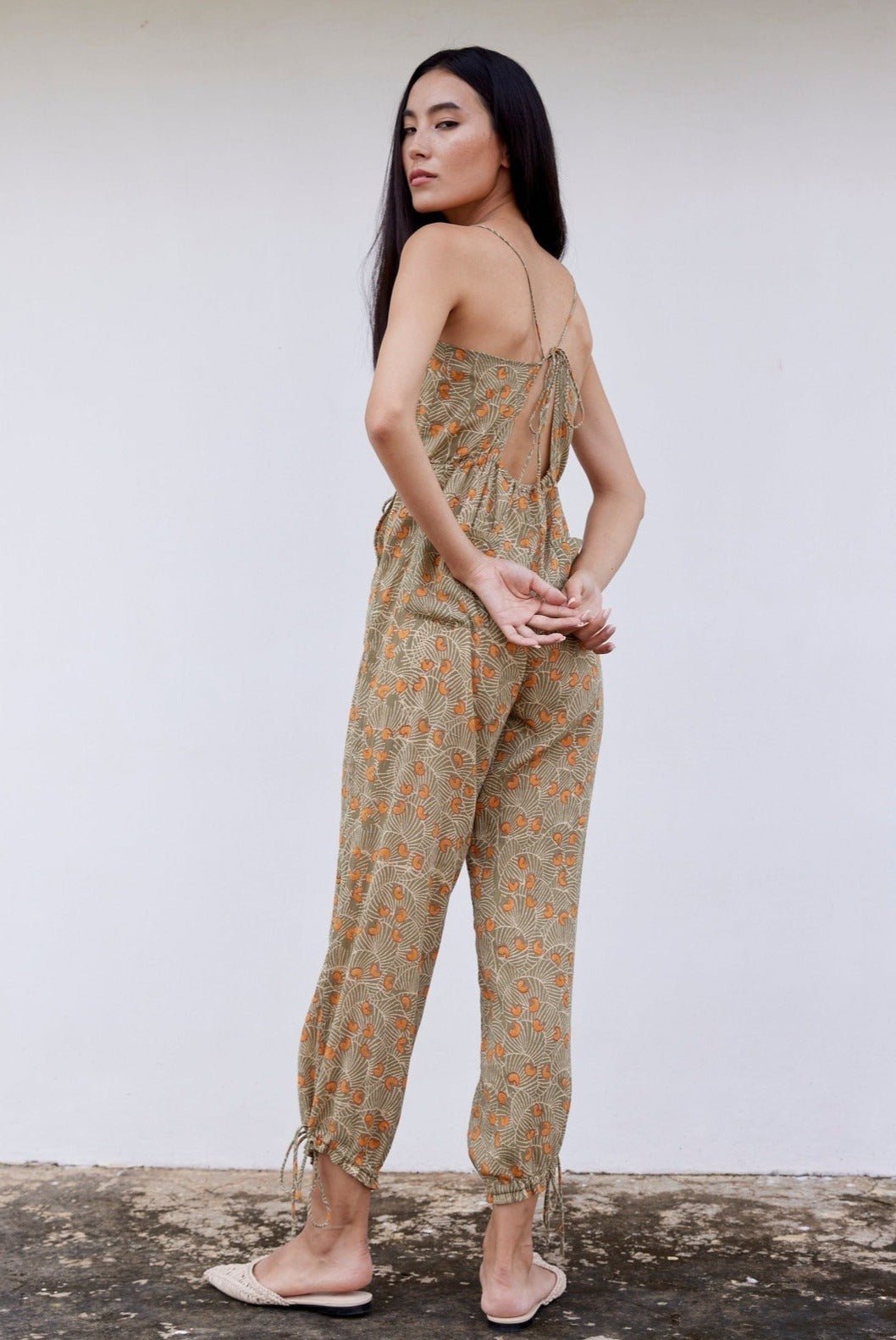 Hand-Printed Simané Jumpsuit (Safari Green) - CQC LA - One Size