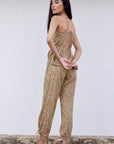 Hand-Printed Simané Jumpsuit (Safari Green) - CQC LA - One Size
